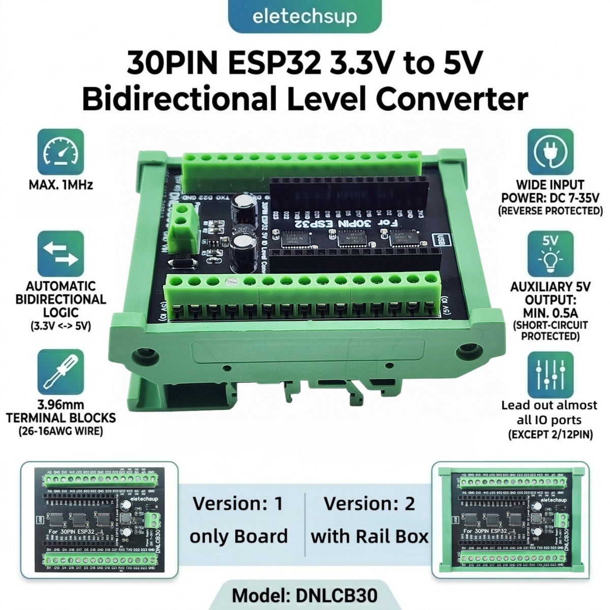 Level Shifter 3.3V - محول ESP32 30P DIN Rail، محول